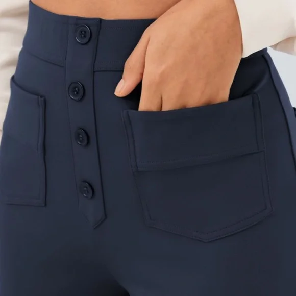 Halara High Waisted Button Multiple Pockets Straight Leg Casual Pants in Navy - Picture 2 of 7